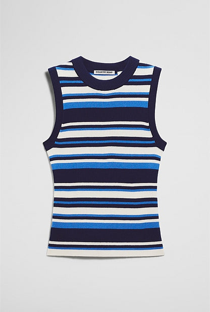Australian Merino Crew Neck Stripe Knit Tank
