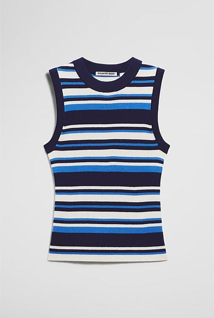 Australian Merino Crew Neck Stripe Knit Tank