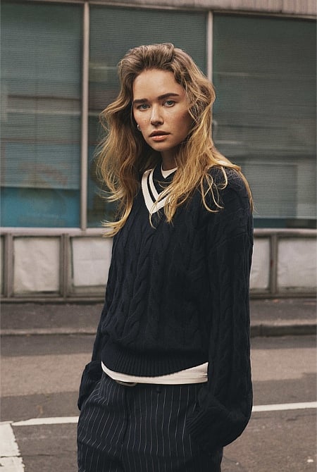 V-Neck Cable Knit