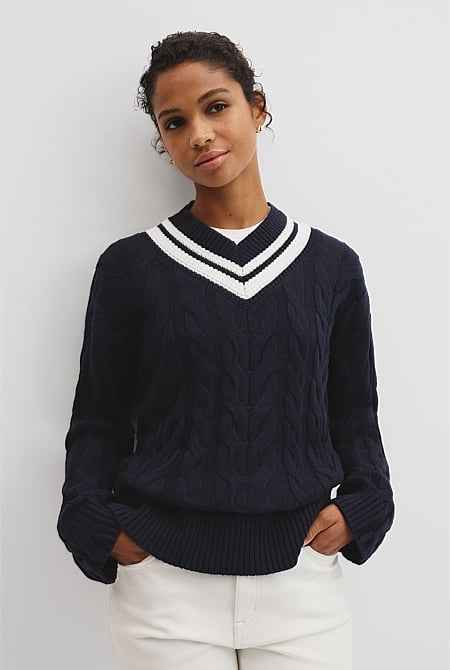 V-Neck Cable Knit