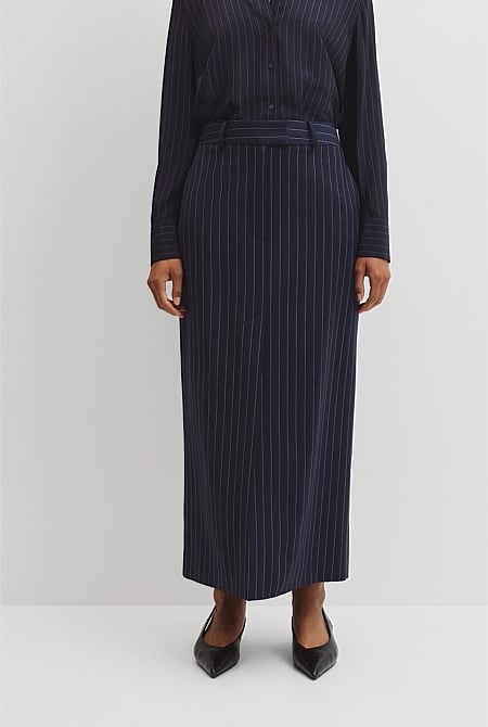 Wool Blend Tailored Pinstripe Column Skirt