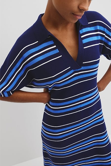 Australian Merino Stripe Polo Knit Dress