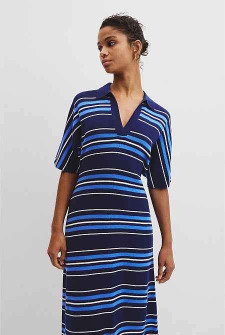 Australian Merino Stripe Polo Knit Dress