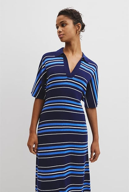 Australian Merino Stripe Polo Knit Dress