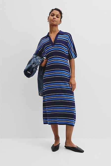 Australian Merino Stripe Polo Knit Dress