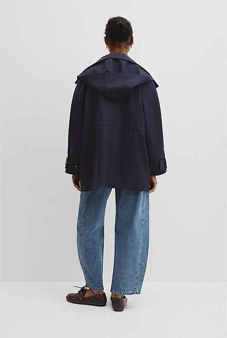 Wool Blend Tailored Funnel Coat
