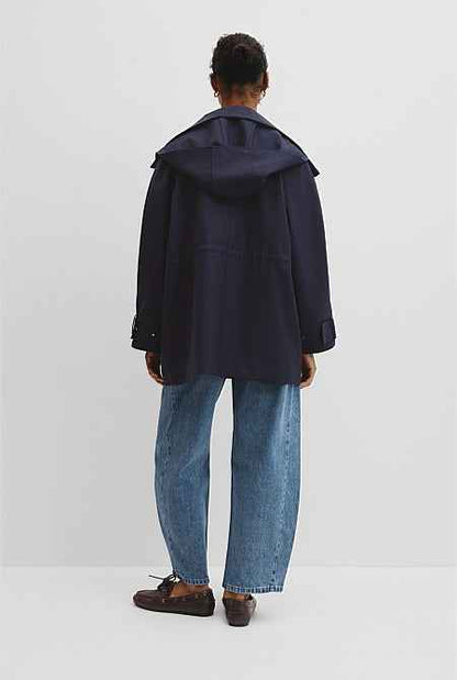 Wool Blend Tailored Funnel Coat