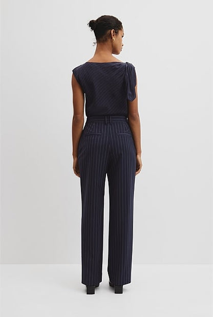 Wool Blend Tailored Straight Pinstripe Pant