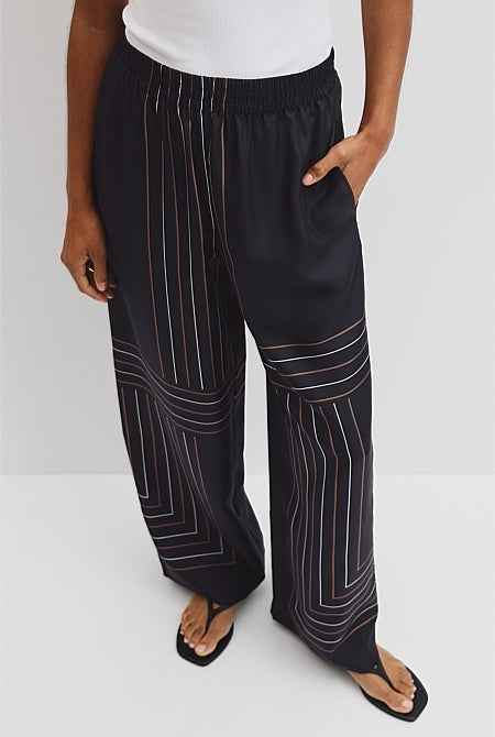 Scarf Stripe Washable Silk Pant