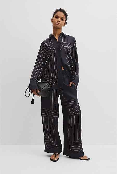Scarf Stripe Washable Silk Pant