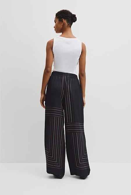 Scarf Stripe Washable Silk Pant