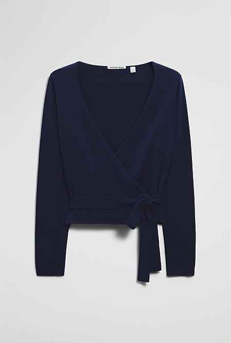 Merino Button Detail Wrap Knit