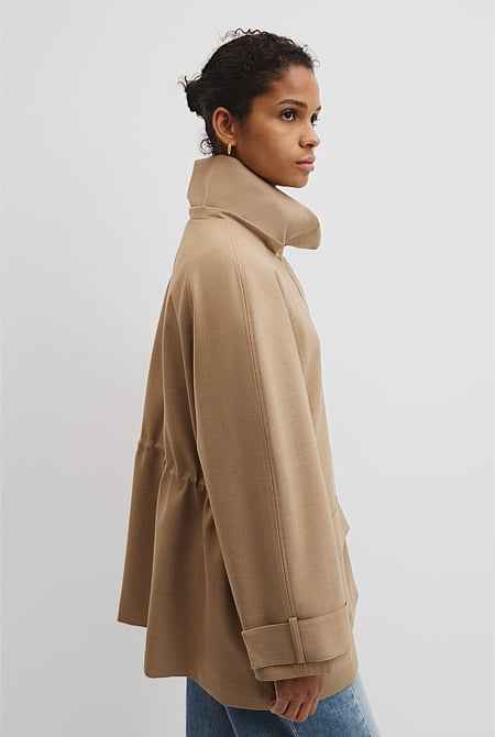 Wool Blend Tailored Funnel Coat