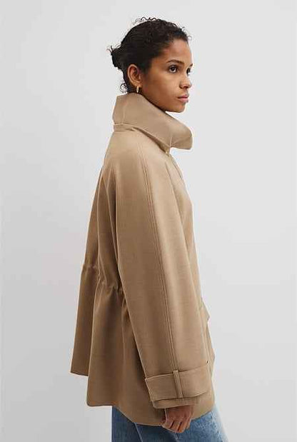 Wool Blend Tailored Funnel Coat