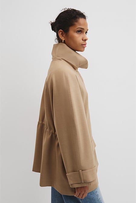 Wool Blend Tailored Funnel Coat