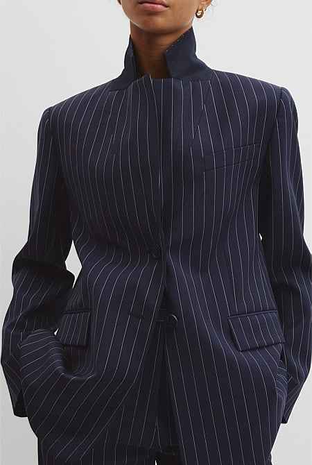 Wool Blend Classic Pinstripe Blazer