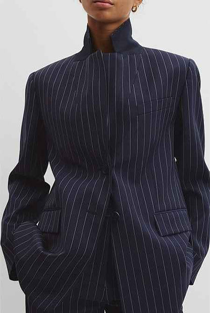 Wool Blend Classic Pinstripe Blazer