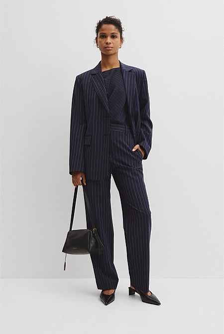 Wool Blend Classic Pinstripe Blazer