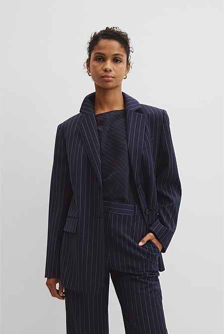 Wool Blend Classic Pinstripe Blazer