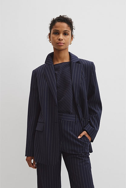Wool Blend Classic Pinstripe Blazer