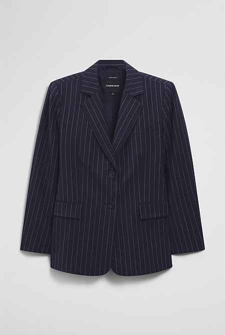 Wool Blend Classic Pinstripe Blazer