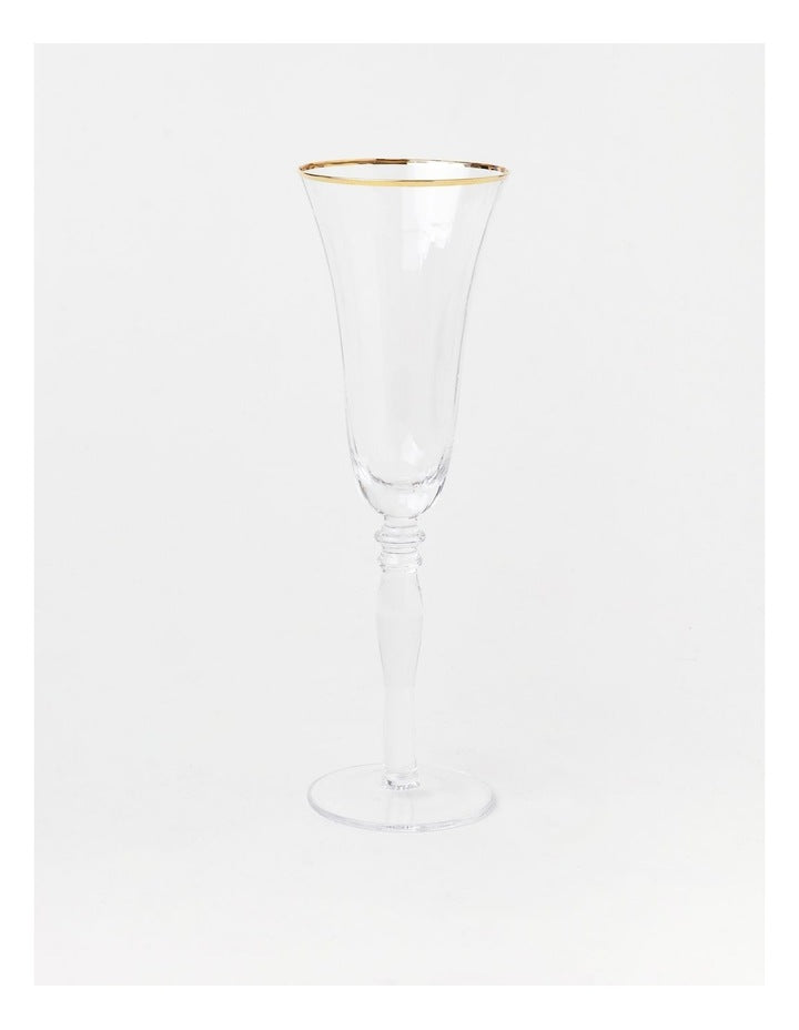 Gabrielle Champagne Glass Set of 4 Gold Rib in Clear