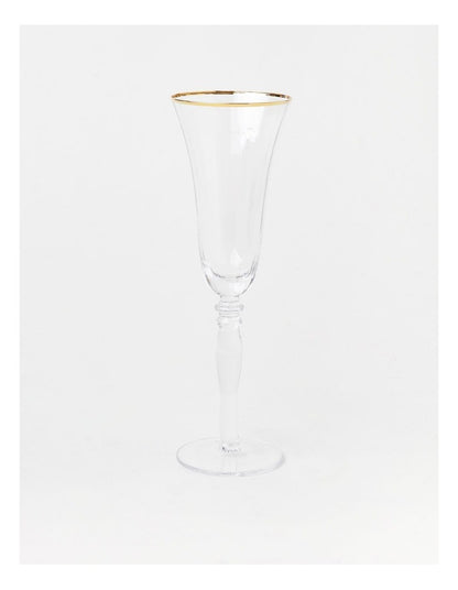 Gabrielle Champagne Glass Set of 4 Gold Rib in Clear