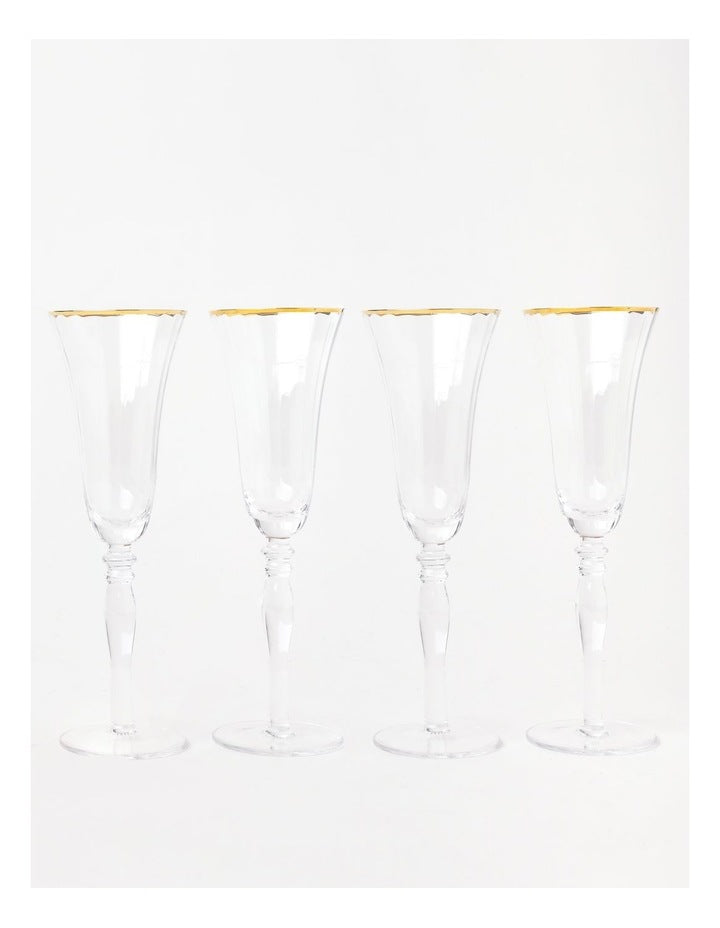 Gabrielle Champagne Glass Set of 4 Gold Rib in Clear