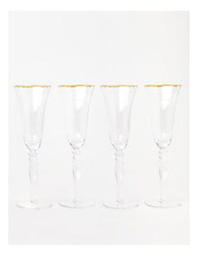 Gabrielle Champagne Glass Set of 4 Gold Rib in Clear