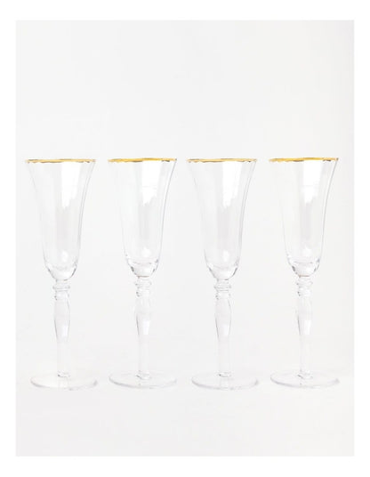 Gabrielle Champagne Glass Set of 4 Gold Rib in Clear