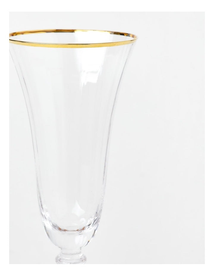 Gabrielle Champagne Glass Set of 4 Gold Rib in Clear