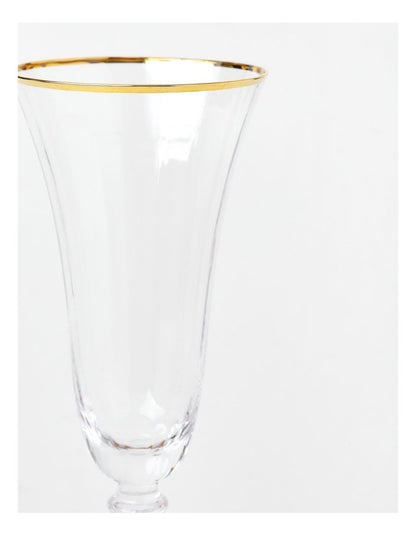 Gabrielle Champagne Glass Set of 4 Gold Rib in Clear