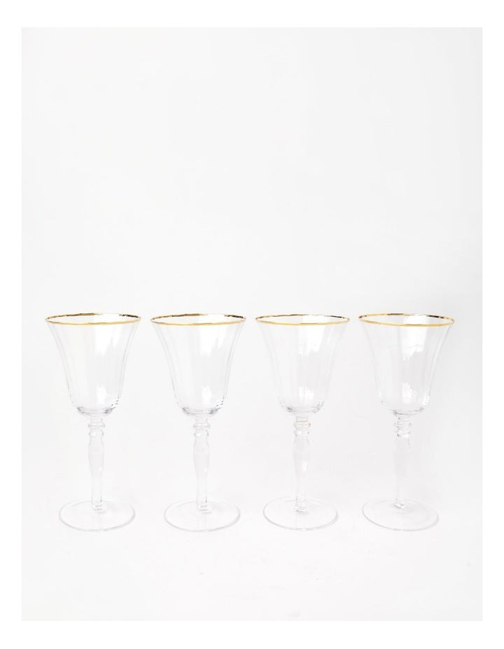 Gabrielle Wine Glass Set of 4 Gold Rib in Clear