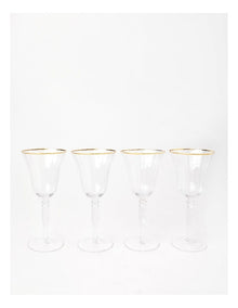 Gabrielle Wine Glass Set of 4 Gold Rib in Clear
