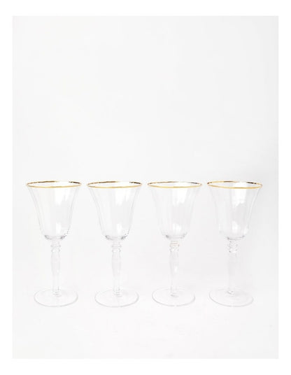 Gabrielle Wine Glass Set of 4 Gold Rib in Clear