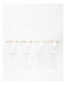 Gabrielle Wine Glass Set of 4 Gold Rib in Clear