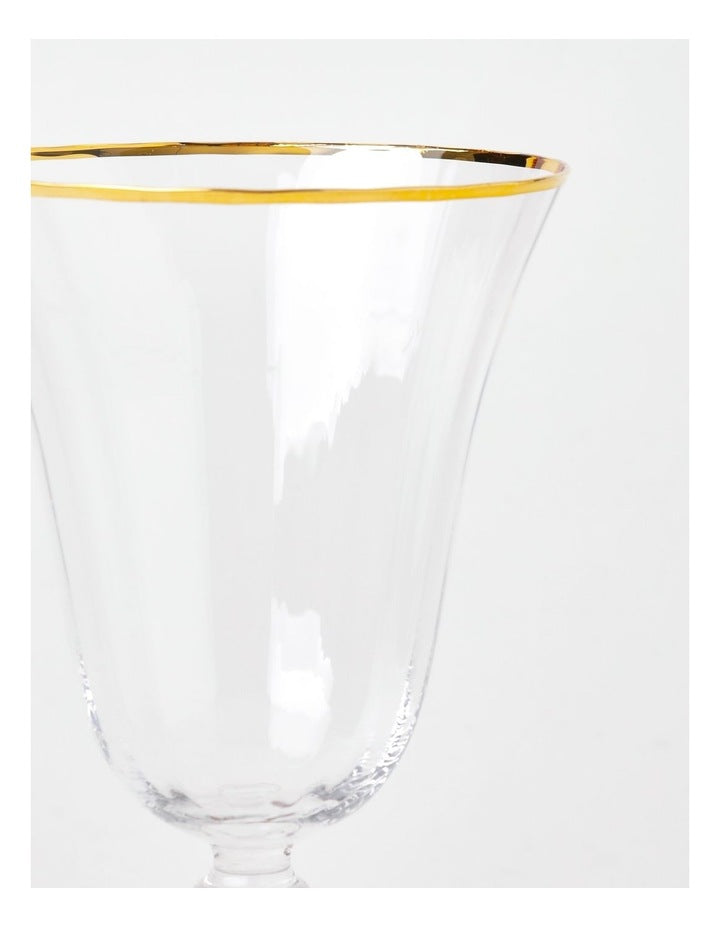 Gabrielle Wine Glass Set of 4 Gold Rib in Clear