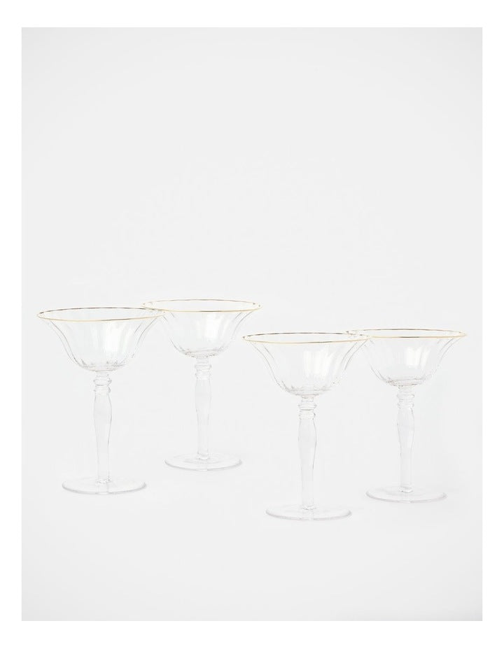Gabrielle Martini Glass Set of 4 Gold Rib in Clear