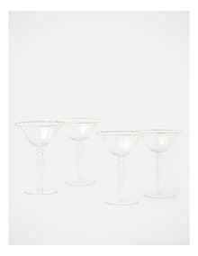 Gabrielle Martini Glass Set of 4 Gold Rib in Clear