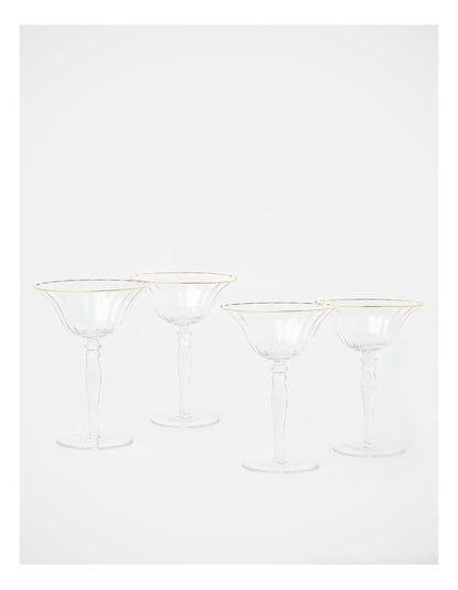 Gabrielle Martini Glass Set of 4 Gold Rib in Clear