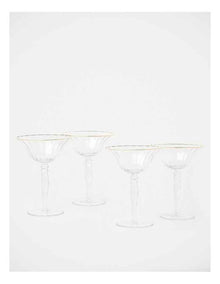 Gabrielle Martini Glass Set of 4 Gold Rib in Clear