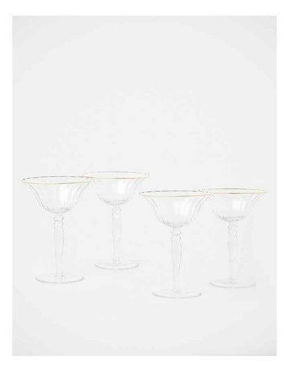 Gabrielle Martini Glass Set of 4 Gold Rib in Clear