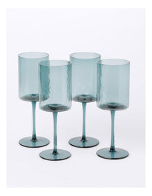 Hammered Wine Glass Set of 4 in Blue