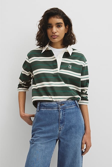 Australian Cotton Stripe Rugby Polo Sweat
