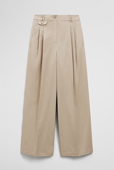 Cotton Blend Pleat Front Pant