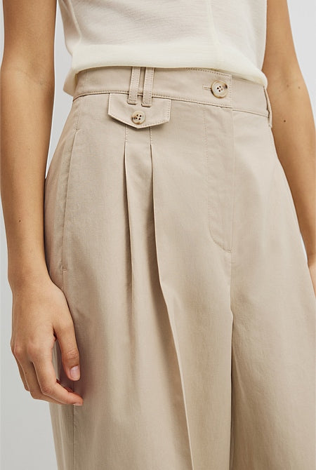 Cotton Blend Pleat Front Pant