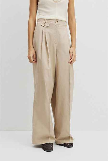 Cotton Blend Pleat Front Pant