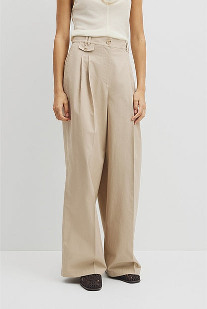 Cotton Blend Pleat Front Pant