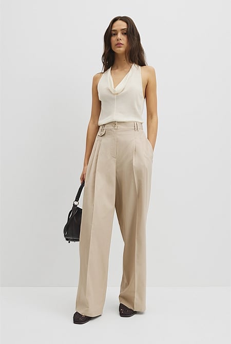 Cotton Blend Pleat Front Pant