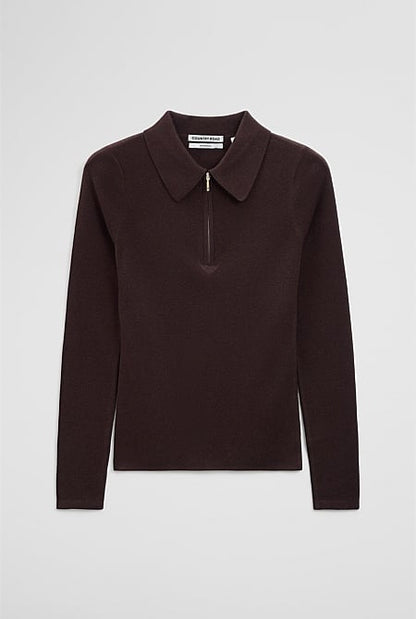 Merino Wool Silk Blend Collared Knit